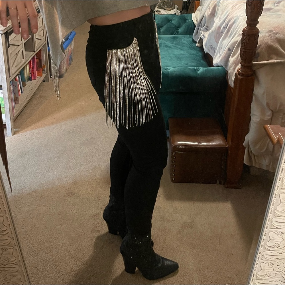 Black Rhinestone Pocket Jeans - Picture 3 of 9